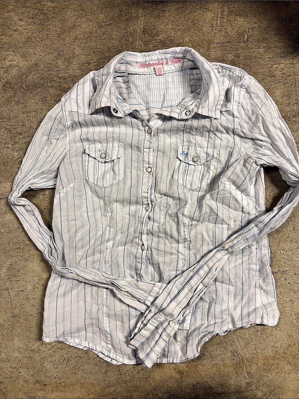 Vintage Abercrombie & Fitch Striped Snap Button Down Shirt in White & Blue